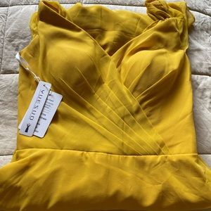 Flutter Sleeve Bridesmaid Dress V Neck Open Back Chiffon Prom Formal Dress Long